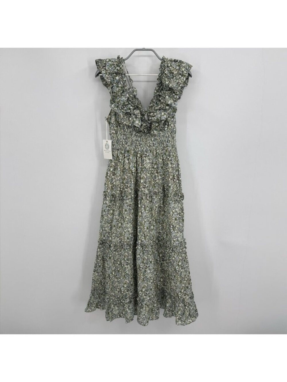 Hyacinth House by Tuckernuck White and Green Ditsy Floral Rhodes Midi Dress sz S
